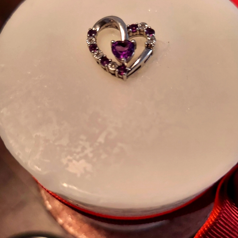 Amethyst heart pendant with hallmark diamonds